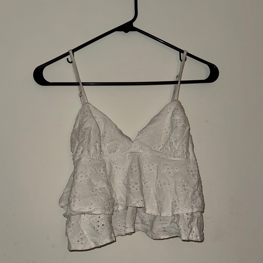 White Eyelet Ruffle Women's Top